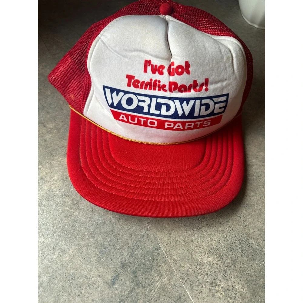 Vintage‎ Worldwide Auto 'Terrific Parts' Mesh Trucker Snapback Hat Rd Wh Blue
